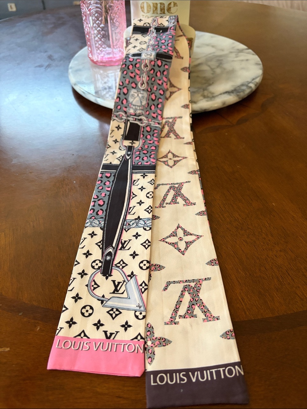 Louis Vuitton Pink and Cream Monogram Silk Bandeau